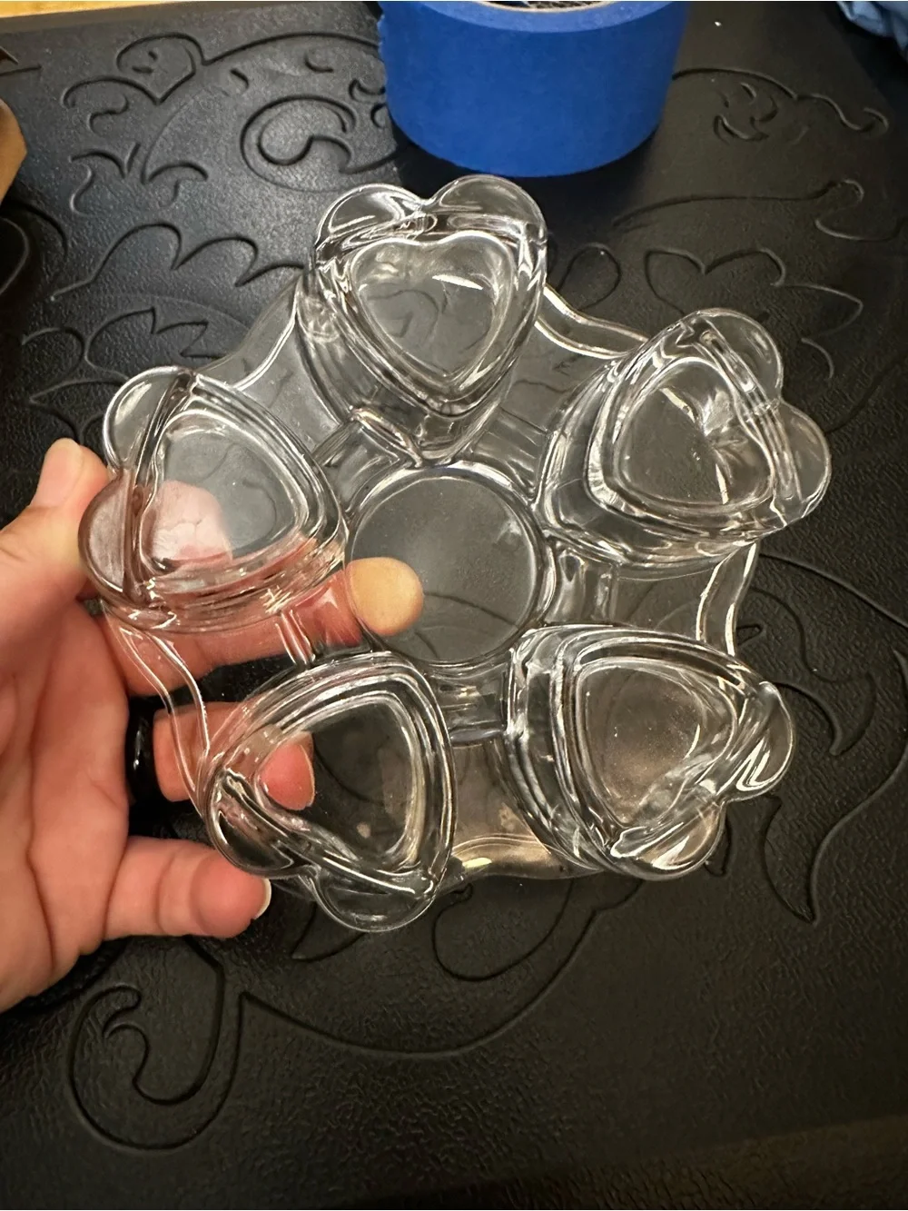 Clear Sectioned Glass hot plate for tea or utensil holder during cooking